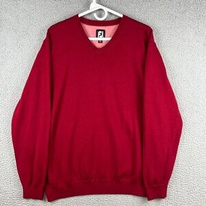 Footjoy Golf Sweater Mens Large Solid Red 100% Wool Long Sleeve V Neck Shirt